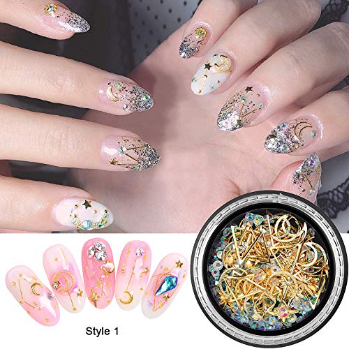 Nail Art Studs Gems 3D Nail Art Rhinestones Gold Decals 6 Boxes Mixed Patterns of Stars Moons Triangle Rivets Diamonds for Women Manicure Wraps Fingernail Tips Decorations Accessories & Supplies 2 - BeesActive Australia