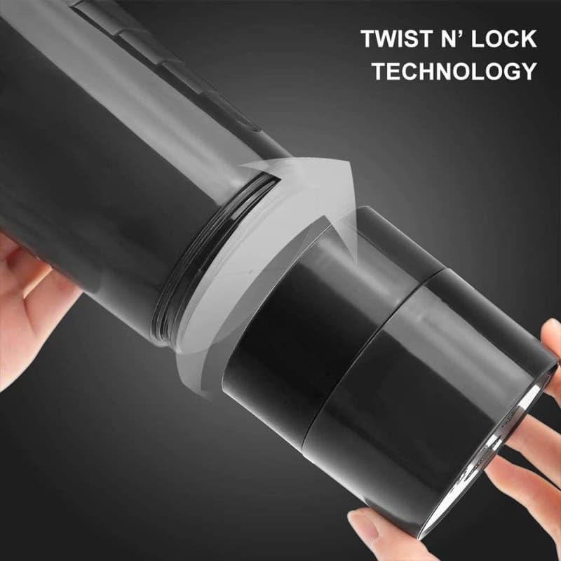 Black Protein Shaker Bottle - With Mixing Ball For Shake - Leak Proof Lid & Twist Off 3 Supplement Storage Compartments Pill Tray - Black Sports Water Bottle - Leak proof Protein Powder Shaker- 500ml - BeesActive Australia