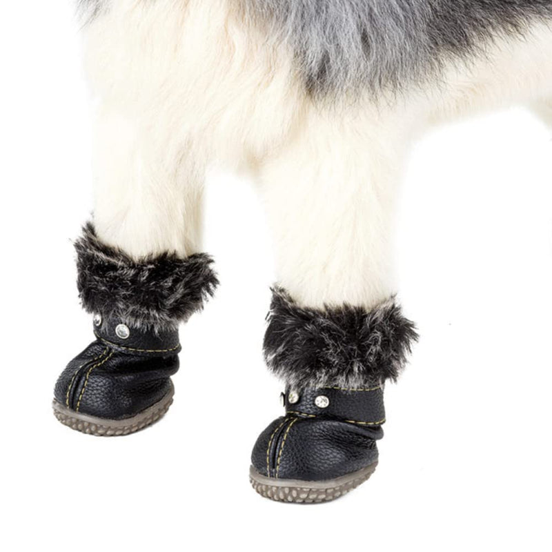 Hdwk&Hped Warm Dog Snow Boots Waterproof PU Small Dog Boots Anti-Slip Pet Shoes Paw Protector for Winter 2 Styles #1-#5 Rhinestone style - black #5 - BeesActive Australia