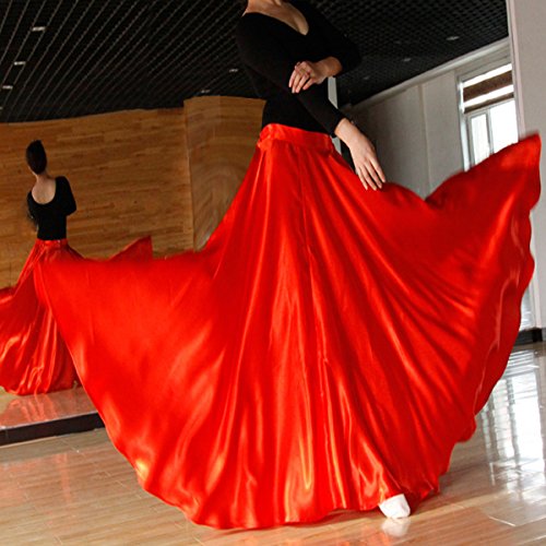 [AUSTRALIA] - Womens Elegant Ballroom Long Latin Belly Dance Full Circle Dance Skirt Performance Dress Red 
