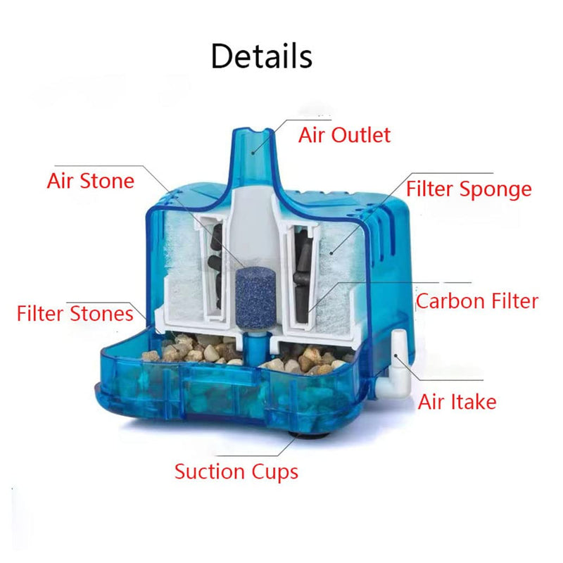 FRIRODSAY Fish Tank Filter Aquarium Sponge Filter Quiet Small for 1-20 Gallon Aquariums Detachable with Activated Carbon and Air Stone Blue Filter - BeesActive Australia