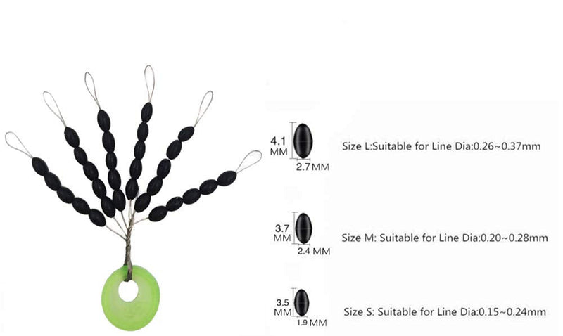 Drchoer Fishing Rubber Bobber Beads Stopper, 6 in 1 Float Sinker Stops, Black Oval,Size L,M,S Available Black Oval(30-in-1 ) M(300pcs) - BeesActive Australia