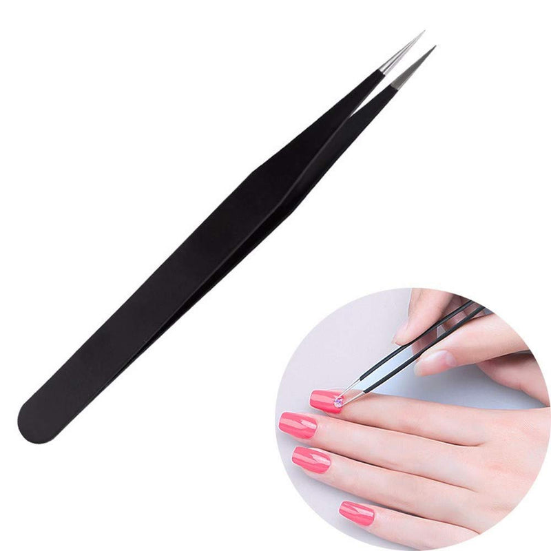 Roskio Black Nail Art Bend Straight Nipper Tweezers Rhinestone DIY Manicure Picking Tool 2 Pcs - BeesActive Australia