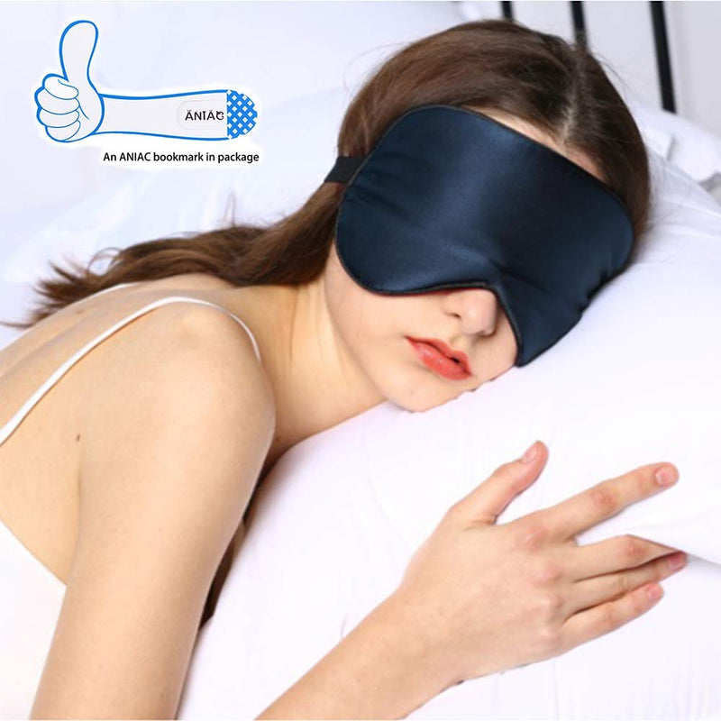 ANIAC Unisex 100% Natural Silk Eye Mask for Sleeping Super soft Blindfold With Adjustable Strap Deep Rest sleep Aid Complete Block out light Travel and Nap eye shade for Men and Women (Navy blue) Navy Blue - BeesActive Australia