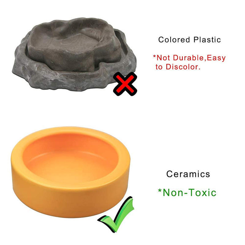 TDPET Ceramic Mini Reptile Worm Dish - Lizard Escape Proof Feeding Bowl Circular Large-1Pack Orange - BeesActive Australia
