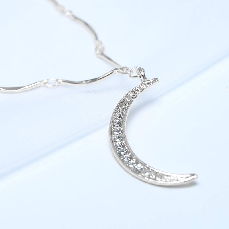 TseanYi Boho Moon Pendant Necklace Silver Satellite Chain Layered Necklaces Choker Horn Crescent Clavicle Chain Necklace Jewelry for Women and Girls (Silver) - BeesActive Australia