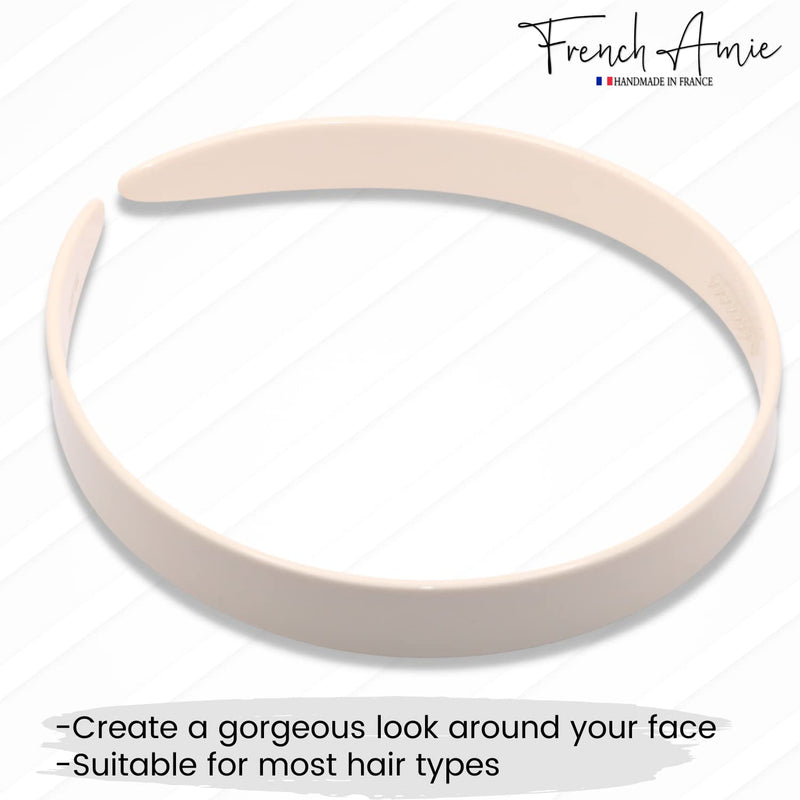 French Amie Wide 1/2" Celluloid Handmade Non Slip Grip Hair Headbands for Women, Made in France (Solid Ivory) Solid Ivory - BeesActive Australia