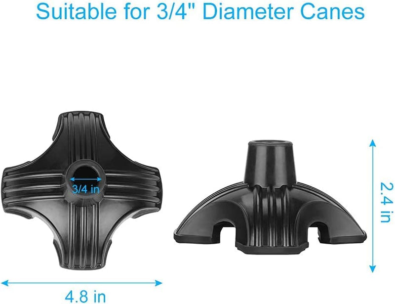 supregear 2-Pack Cane Tip - Self Standing Heavy Duty Quad Rubber Replacement for Walking Cane (19mm) - Stable Four Point Non-Slip Cane Tip for Folding Cane Walking Stick Cane Accessory Cane Foot Pad Black - BeesActive Australia