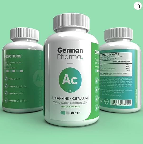 L-Arginine & Citrulline 1845mg Capsules | High Strength Dose | German Pharma | 90 Vegetable Capsules | Enhance Vascularity, Performance & Recovery | UK Manufactured | 100% Vegan | - BeesActive Australia