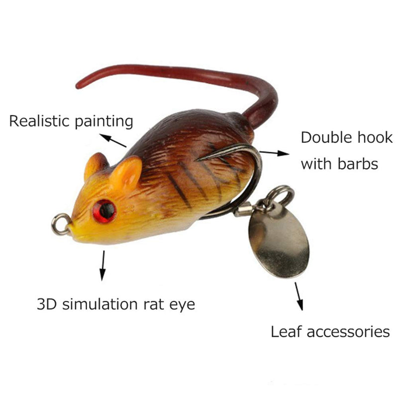 [AUSTRALIA] - 6pcs Mouse Artificial Topwater Lures Baits, 3D Mice Fishing Lure Kit for Bass Snakehead, Freshwater Soft Bait 