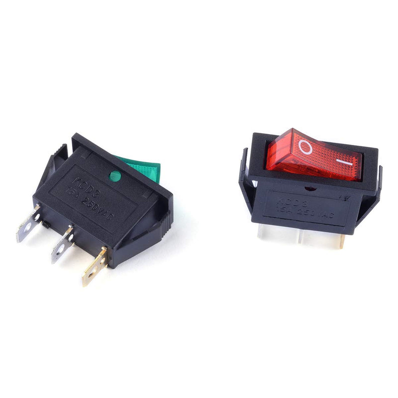 [AUSTRALIA] - Cylewet 12Pcs AC 15A/250V 20A/125V Boat Rocker Switch 3 Pins 2 Positions ON/Off with Red/Green Indicator Light (Pack of 12) CYT1109 