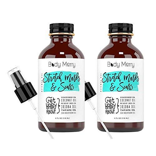 Body Merry Stretch Marks & Scars Defense Oil w All Natural Coconut Oil + Rosehip + Jojoba + Tamanu + Sea Buckthorn to Combat Signs of Stretch Marks, Scars 4 Fl Oz (Pack of 1) - BeesActive Australia