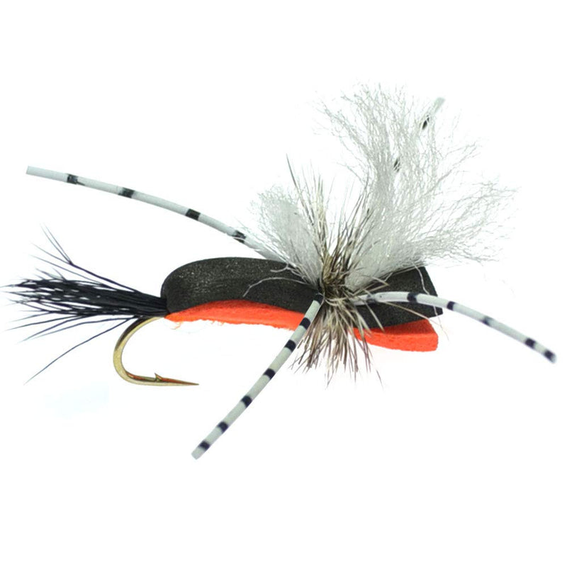 The Fly Fishing Place Hippie Stomper Black Orange Foam Body Trout Bass Dry Fly Fishing Flies - Set of 4 Hook Size 10 - BeesActive Australia