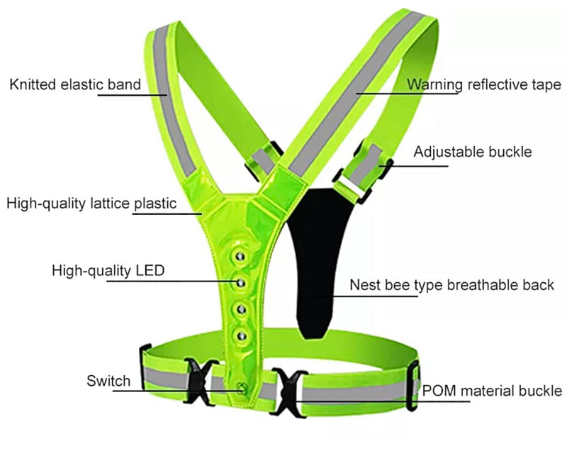 LED Reflective Vest Gear/Running Biking Cycling Reflective Night Vest Green/6 Hours use time/USB Rechargeable/Adjustable Fit/LED Reflective Safety Vest for Men Women and Kids (GREEN) - BeesActive Australia