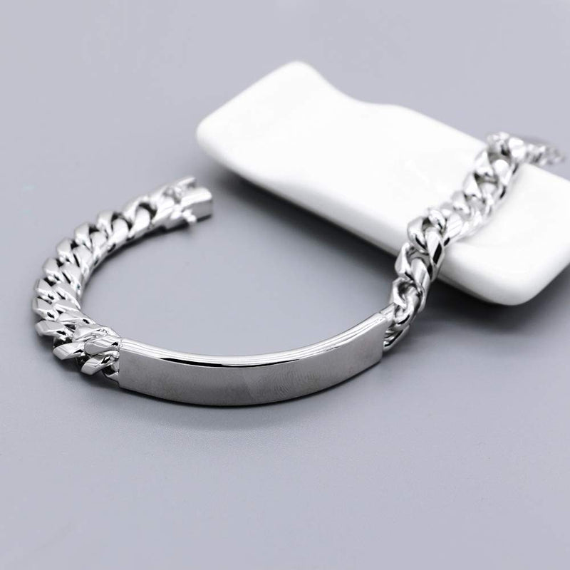 Dankadi Classic Men's Silver Jewelry Bracelet 100% 925 Sterling Silver Bracelet Glossy Brand Bracelet 10MM Original Italian 7-8-9-10 inch Silver Cuban Chain Safety Clasp 8.0 Inches - BeesActive Australia