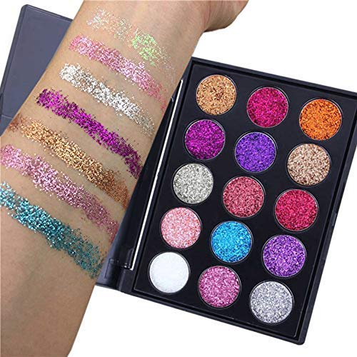 15 Colors Pro Glitter Eyeshadow Palette,Chunky & Fine Pressed Glitter Eye Shadow Powder Makeup Pallet Palettes Mermaid Small Sequins Highly Pigmented Ultra Shimmer Shiny Sparkling for Face Body 15 Colors 01 - BeesActive Australia