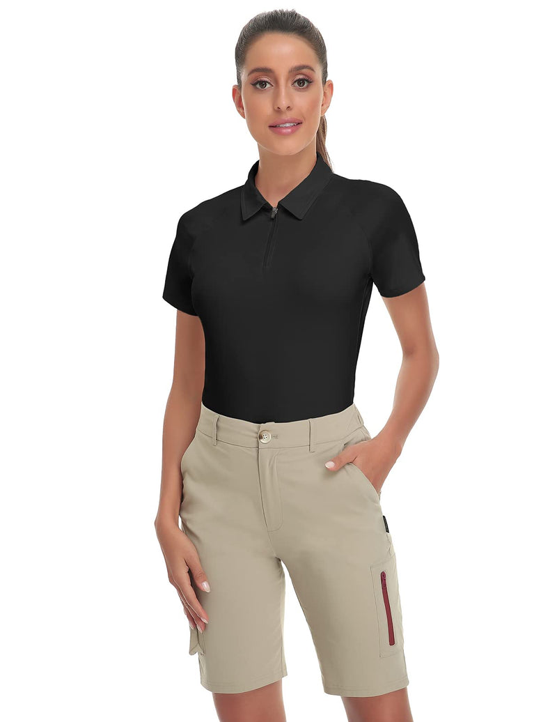 Soneven Women's Short Sleeve Golf Shirt Moisture Wicking Athletic Golf Polo Shirts Tennis Shirts Dry Fit Small Black - BeesActive Australia