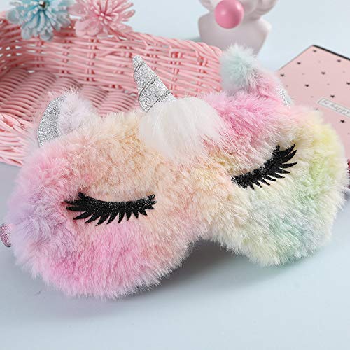 Cute Fluffy Faux Fur Unicorn Cartoon Animal Sleeping Sleep Mask Eye Shade Cover Funny Eye Mask for Sleeping Women Girls Kids - BeesActive Australia