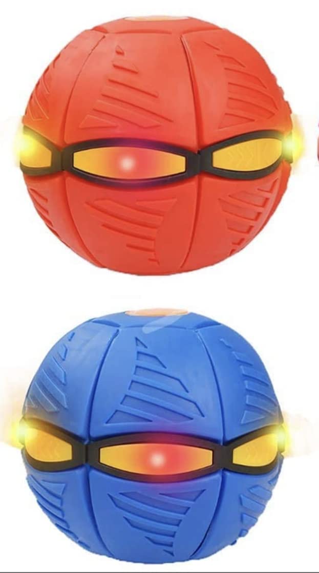 Pop up Ball Flat Flying Saucer Magic Deformation Ball- Throw Disc Catch Ball with LED Lighting 2 Pack (Red and Blue) - BeesActive Australia