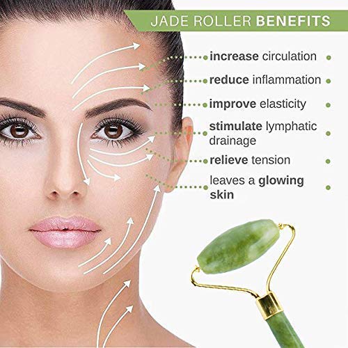 Jade Roller for Face Facial Beauty Roller Massage Skin Care Tool for Eyes & Face Relieve Fine Lines and Wrinkles Natural Jade Stone (Dark Green) Dark Green - BeesActive Australia