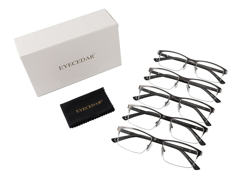Eyecedar 5-Pack Reading Glasses Men Blue Light Blocking Half Frame Rectangle Style Spring Hinges Readers 2.00 Metal Grey 2.0 x - BeesActive Australia