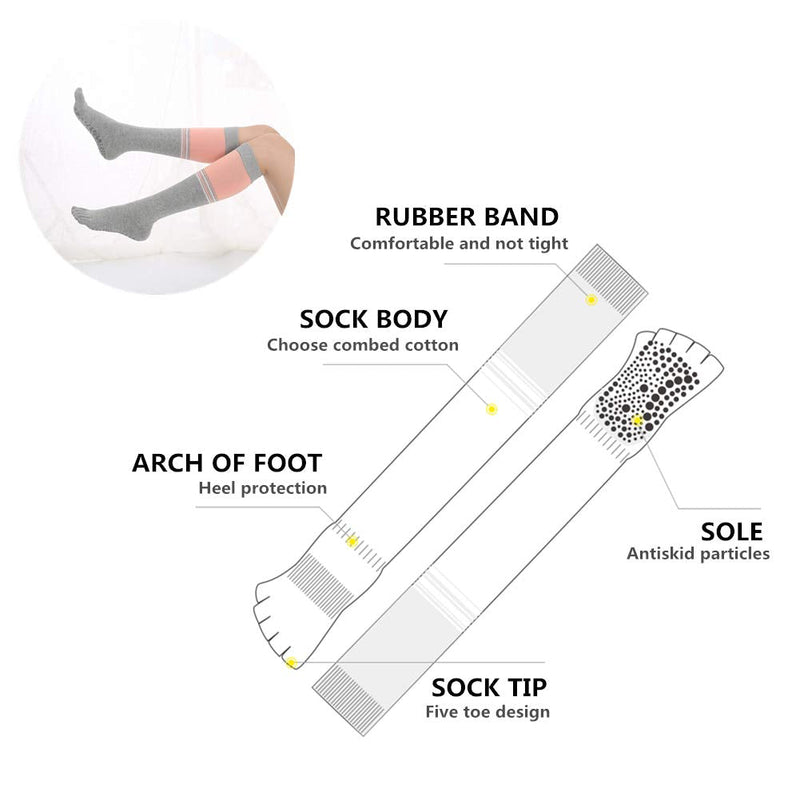 Yoga Socks for Women Non Skid Thigh Highs Knee High Pilates Ballet Dance Toeless and Five Toes Long Calf Socks Striped Light Grey - BeesActive Australia