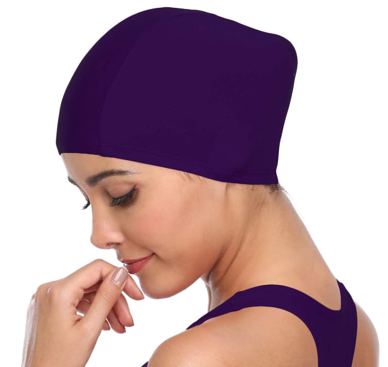 SHEKINI Womens Sports Nylon Spandex Fabric Swimming Cap Bathing Cap Head Cover Deep Purple - BeesActive Australia