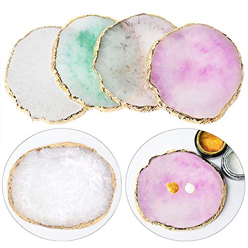 JASSINS Resin Nail Art Palette,Nail Art Painting Mixed Color Palette Gold Edge Nail Gel Color Makeup Display Board(Purple) 1# Purple - BeesActive Australia