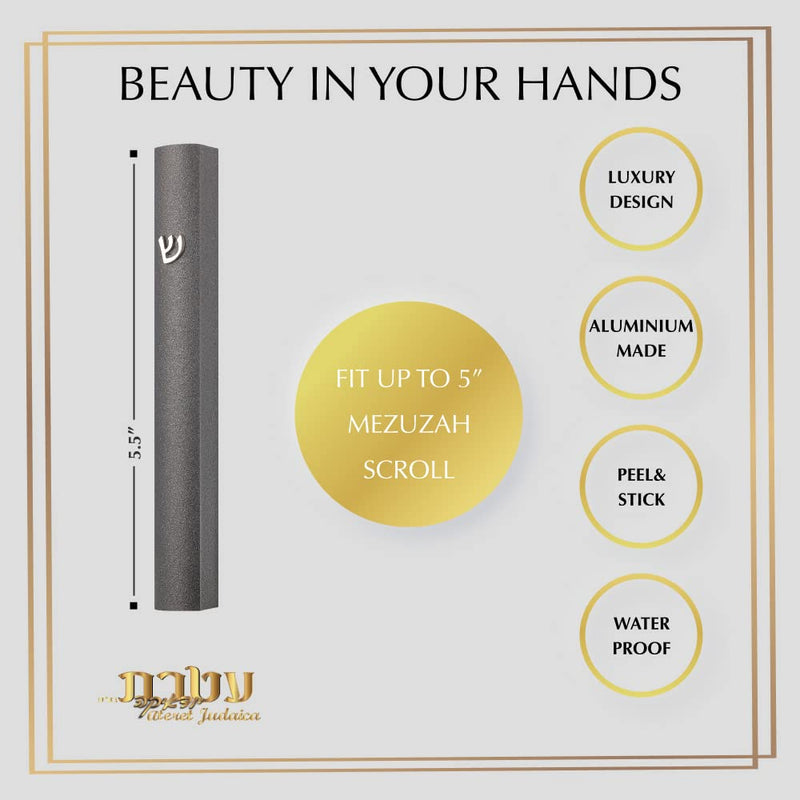 Ateret Judaica 5 Pack Modern Aluminum Waterproof Mezuzah Case, Made in Israel, Fit up to 5" / 12cm Mezuzah Scroll, Easy Peel and Stick (Scroll Not Included) Shimmer Dark Gray With Glued Shin - BeesActive Australia
