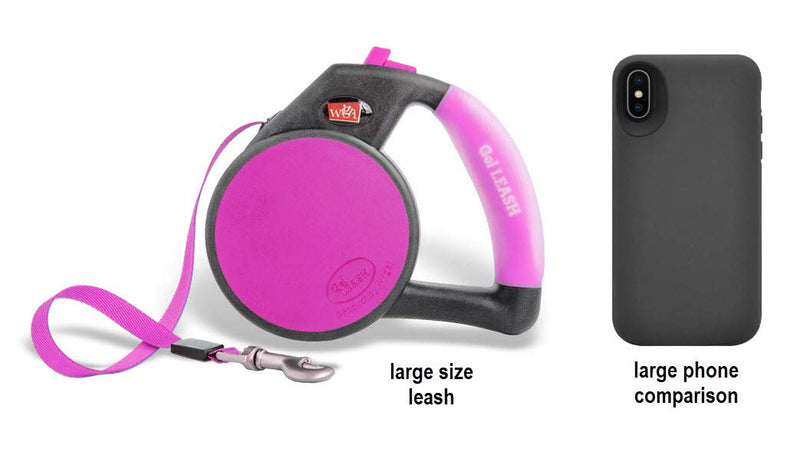 WIGZI Durable Liquid Filled Gel Handle Comfort Grip Retractable Dog Leash, Rust Proof, All Webbing Tape, up to 16' & 110Lbs, EZ on/Off Lock with Enhance Retraction Technology Medium Pink - BeesActive Australia