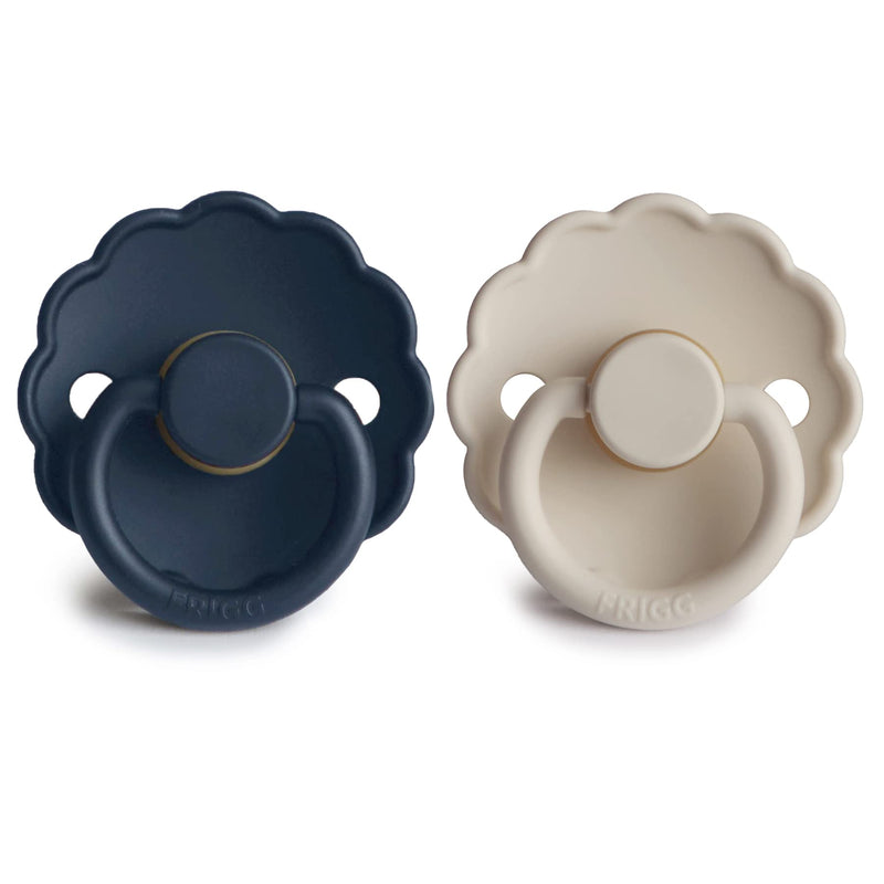 FRIGG Daisy Natural Rubber Baby Pacifier | Made in Denmark | BPA-Free (Dark Navy/Sandstone, 0-6 Months) 2-Pack 0-6 Month Dark Navy/Sandstone - BeesActive Australia
