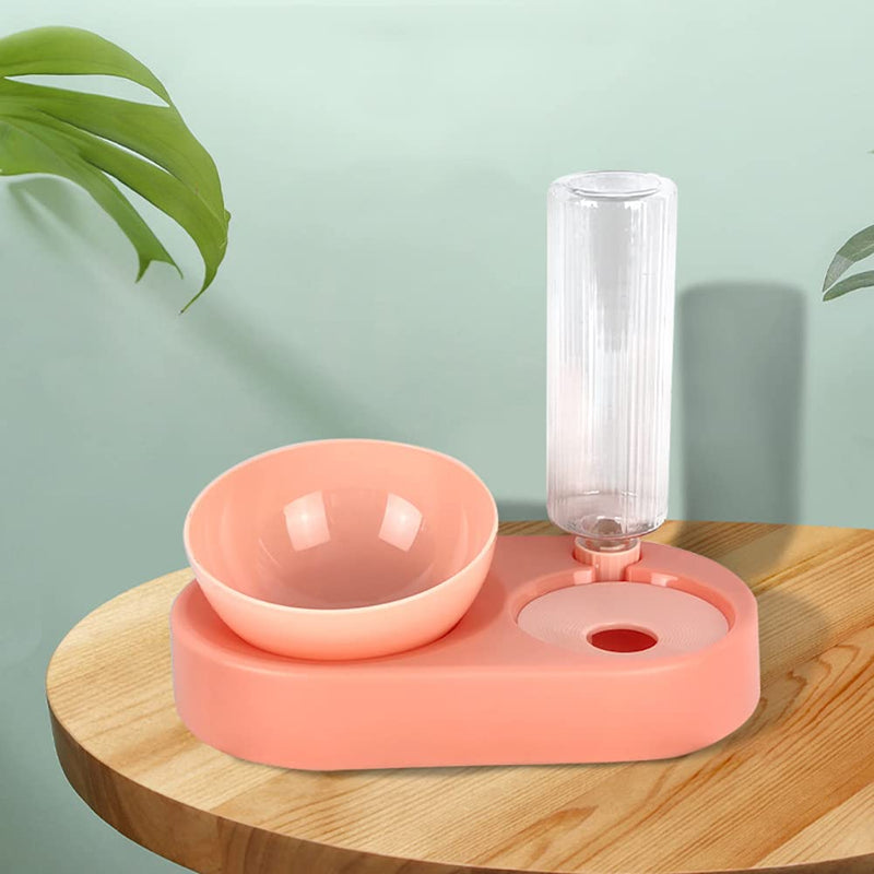 Raised Cat Bowls with Automatic Water Dispenser Bottle, Elevated 0°-15°Adjustable Tilted Pet Food Water Feeder Bowls Stress-Free Suit for Cats Dogs Large Water Supply: 680ml/23oz Orange - BeesActive Australia