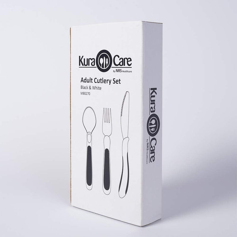 NRS Healthcare M80270 Kura Care Adult Cutlery Set, Easy Grip Set, Black & White Single - BeesActive Australia