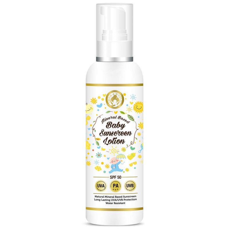Mom & World Mineral Based Baby Sunscreen Lotion, SPF 50 PA+++, 120ml - UVA/UVB Protection, Water Resistance - BeesActive Australia