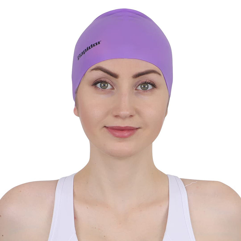 Swim Cap by Rapidor, Silicone Unisex for Adults and Teens, RC907 Series Purple - BeesActive Australia