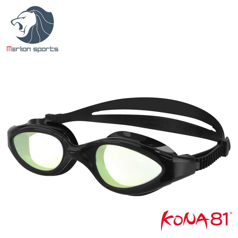 [AUSTRALIA] - KONA81 Barracuda Swim Goggle K932 - Mirror Curved Lenses, One-Piece Frame, Triathlon UV Protection No Leaking Easy Adjusting Lightweight Comfortable for Adults Men Women IE-93210 Red 