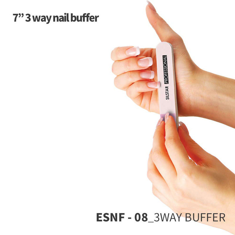 SILSTAR PROFESSIONAL 7" 3 WAY NAIL BUFFER PINK/WHITE 240.800/3000 MADE IN KOREA - BeesActive Australia