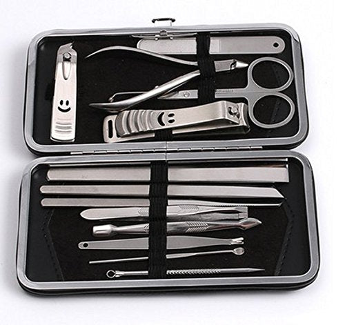 14 in 1 Multifunctional Stainless Steel Nail Care Tools Pedicure Manicure Kit Nail Clippers Grooming Set with Black Travel Leather Case for Men Father - BeesActive Australia