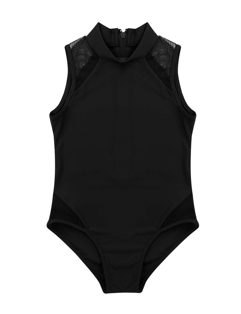 [AUSTRALIA] - moily Kids Girls High Turtleneck Zipper Back Tank Leotard with Mesh Shoulders Gymnastics/Dance/Sports Unitard Black 12-14 