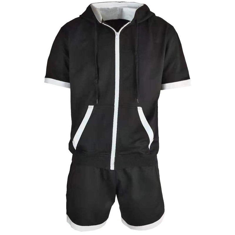Mens Casual Summer Fashion Tracksuit Set Hoodie and Shorts (S-3XL) Black Black-zipper Small - BeesActive Australia