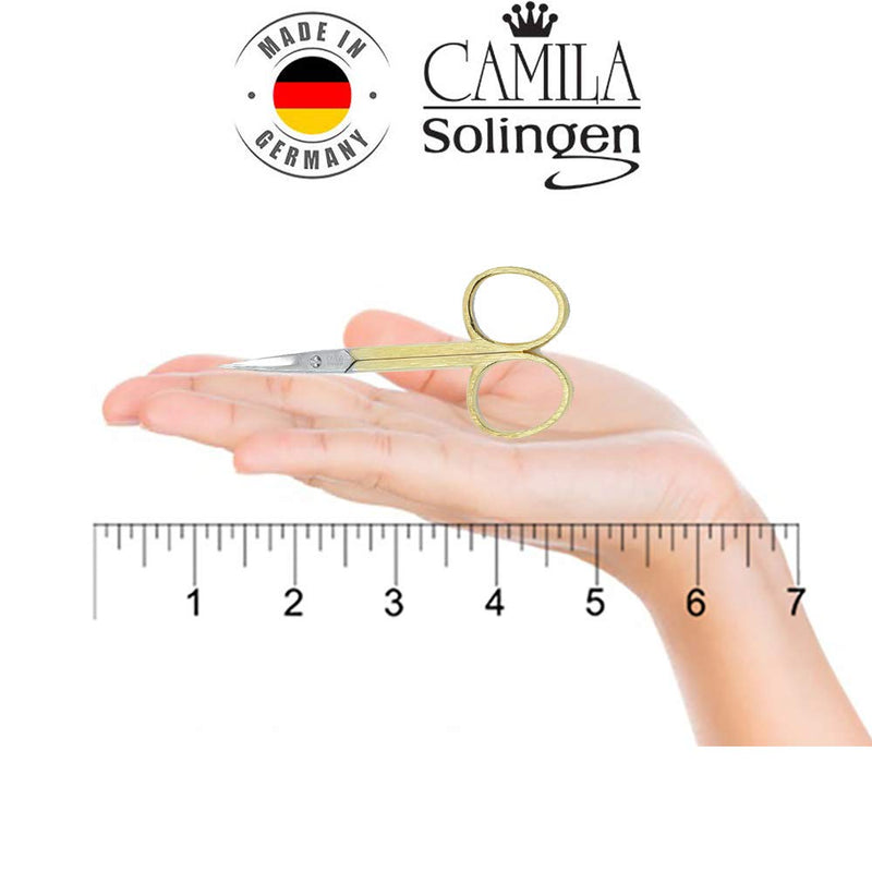 Camila Solingen CS05 Professional Nail Cuticle Scissors, Hypoallergenic Gold Plated Sharp Curved Manicure Pedicure Grooming for Finger and Toe Nail Care. Made of Stainless Steel in Solingen, Germany - BeesActive Australia