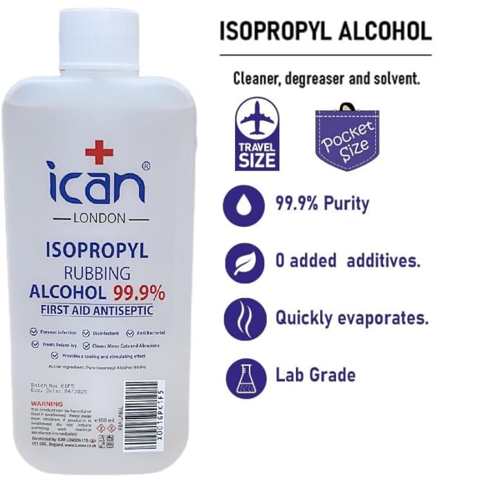ican london isopropyl rubbing Alcohol 99.9% First aid Antiseptic Disinfectant 100ml - BeesActive Australia