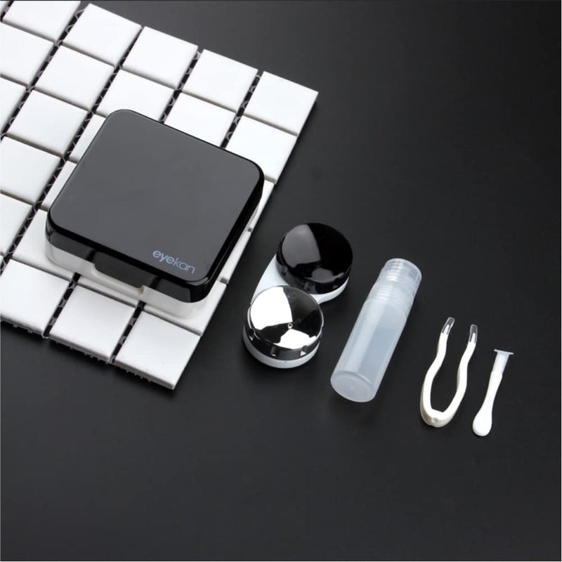 Uxsiya Mini Contact Lens Case Portable Contact Lens Container Mirror+Bottle+Container Holder+Tweezers for Travel Home Use(Black) Black - BeesActive Australia