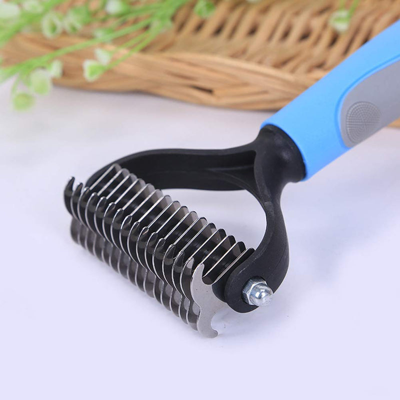 Novicey Dematting Tool for Dogs &Cats, Pet Grooming Undercoat Rake with Two-Side,Professional Stainless Steel Demat Comb Removes Loose Undercoat, Mats, Tangles and Knots Small Blue - BeesActive Australia
