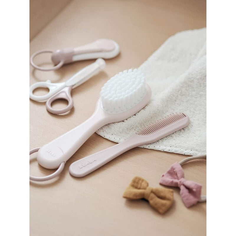 BÉABA - Bathroom Accessories for Babies and Children - 1 x Bath Thermometer + 1 x Nail Clippers + 1 x Comb/Brush - Pink - BeesActive Australia