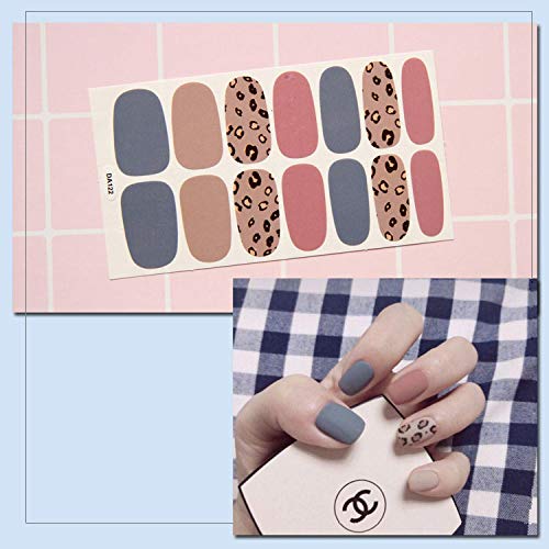 WOKOTO 6 Sheets Dotting Nail Art Polish Wraps Sticker Strips With 1Pc Nail File Leopard Print Adhesive Manicure Decal Design Kit KIT4 - BeesActive Australia