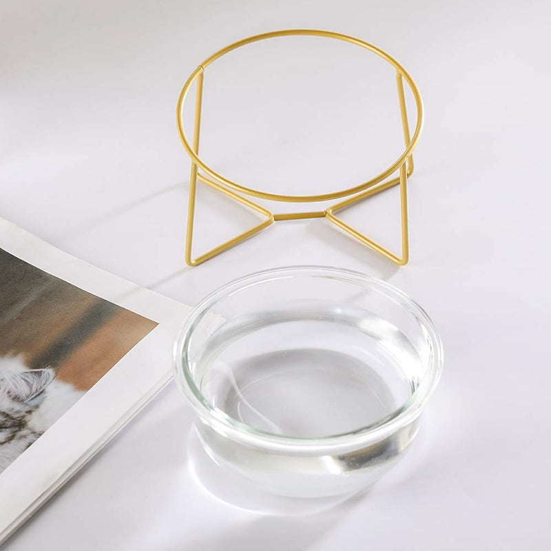 White Large Ceramic Tilted Elevated Cat Dog Bowl Raised Cat Food Water Bowl Dish Pet Comfort Feeding Bowls with Gold Iron Stand Small glass - BeesActive Australia