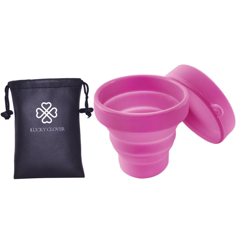 LUCKY CLOVER Collapsible Silicone Cup Foldable Sterilizing Cup for Menstrual Cups and Storing Your Diva Cup - Foldable for Travel Pink - BeesActive Australia