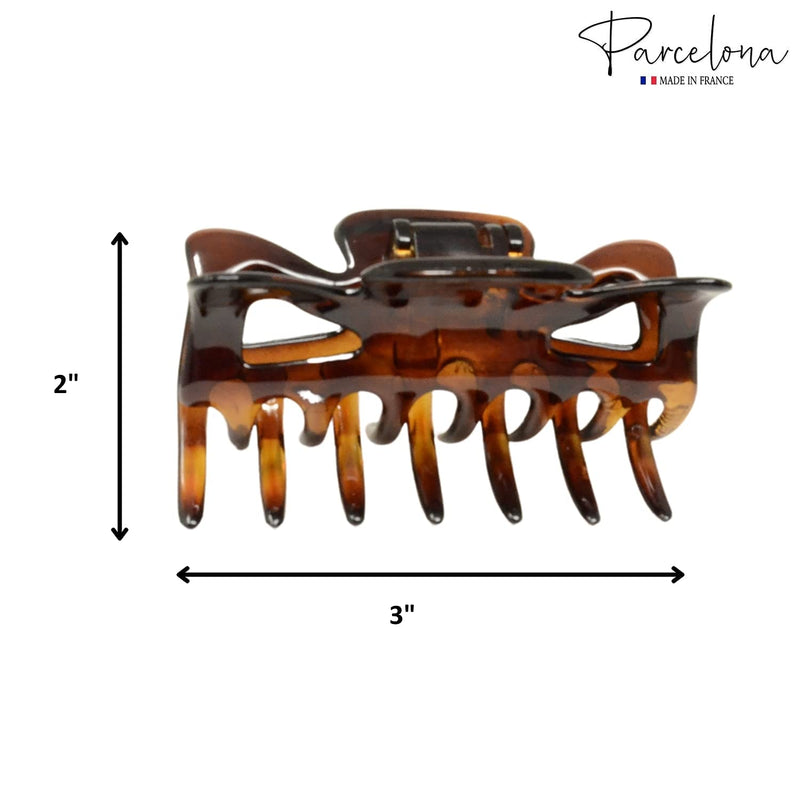 Parcelona French Classic Shaded Tortoise Shell Brown 3" Covered Spring Celluloid Made in France Jaw Claw Hair Clip Clutcher Clamp for Women and Girls - BeesActive Australia