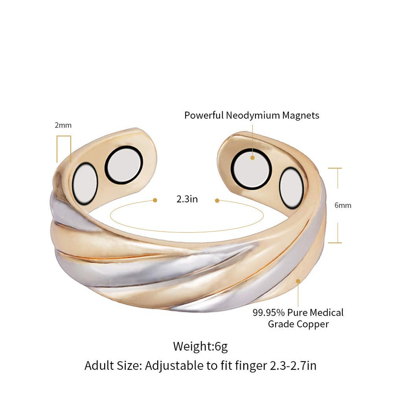 EnerMagiX Two Tone Gold & Silver Copper Magnetic Ring, Pure Copper Ring for Women, Adjustable Open Ring, Gift for Mom & Wife - BeesActive Australia